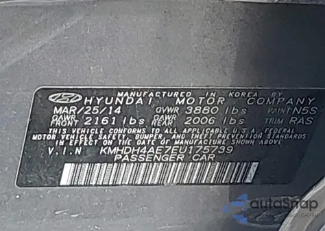 2014 Hyundai Elantra Se z USA, uszkodzony, nr VIN KMHDH4AE7EU175739